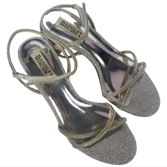 Badgley Mischka Ultima Strappy Block Heel Sandals Silver 7 - Picture 8 of 9